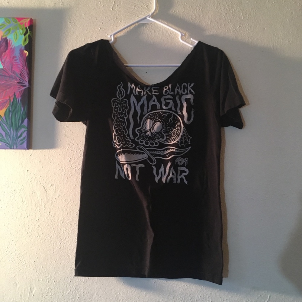 “Black Magic” Printed T with cut out neck
